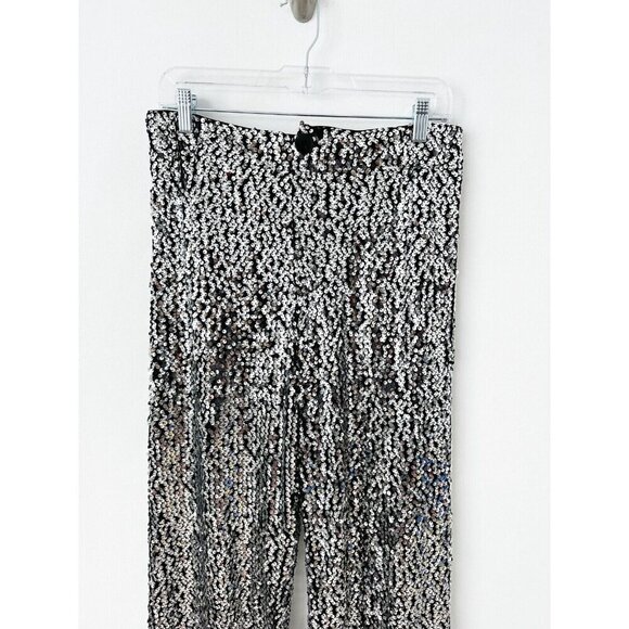 NWT Anthropologie Colette Cropped Wide-Leg Sequin Pants 28 Silver Cocktail $198 - Picture 7 of 11